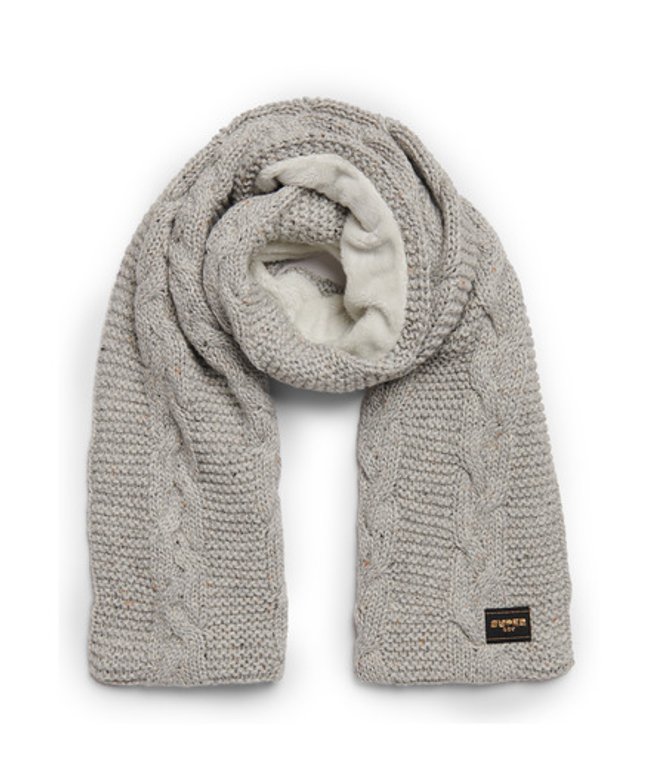 Superdry Damen Strickschal mit Zopfmuster Hellgrau - Größe: One Größe