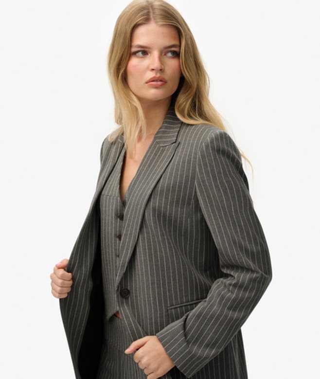 Superdry Damen Nadelstreifen Boyfriend Blazer Grey - Größe: 40