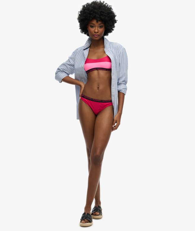 Superdry Damen Raffiniertes, Elastisches Bikinihöschen Pink - Größe: 40