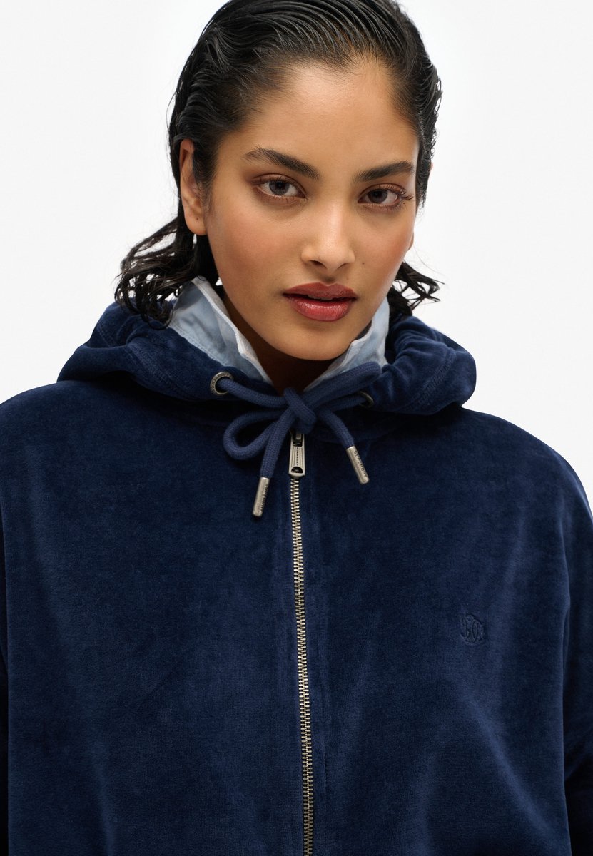 Superdry Damen Velours-kapuzenjacke Marineblau - Größe: 44
