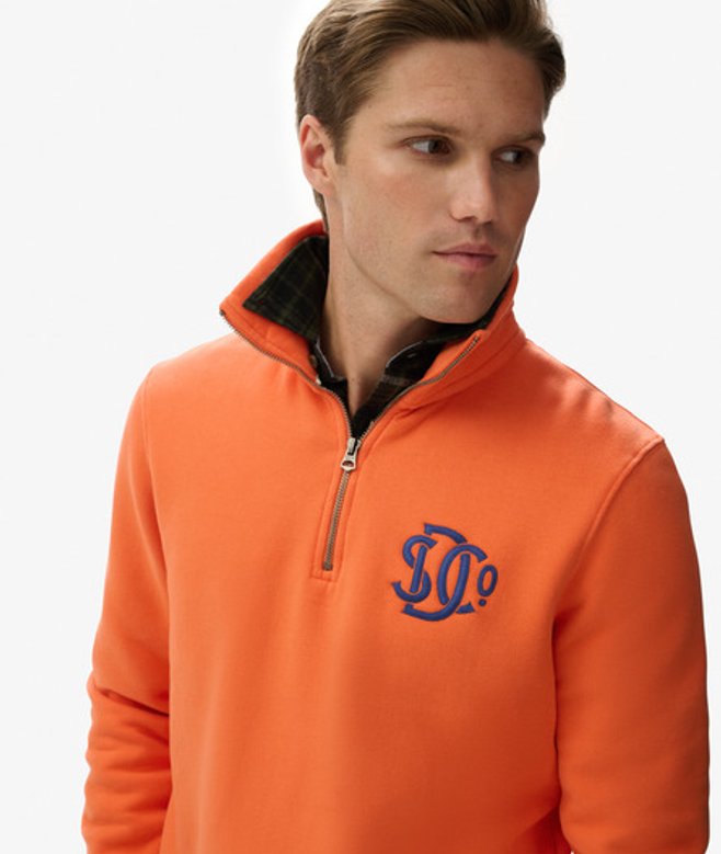 Superdry Herren Baumwolle Gesticktes Logo SD & CO Neon Trainingsshirt Mit Halbreißverschluss, Orange - Größe: S