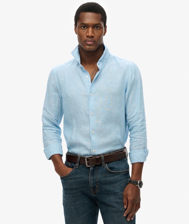 Superdry Herren Besticktes Vacation Leinenhemd Blue - Größe: S