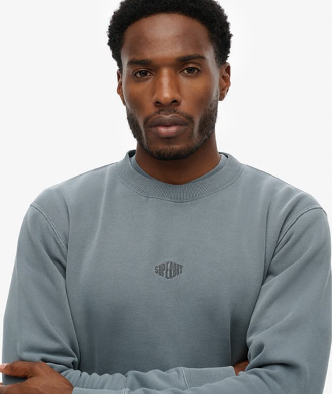 Superdry Herren Baumwolle Gesticktes Logo Micro Pullover mit Rundhalsausschnitt Sweatshirt, Blau - Größe: M