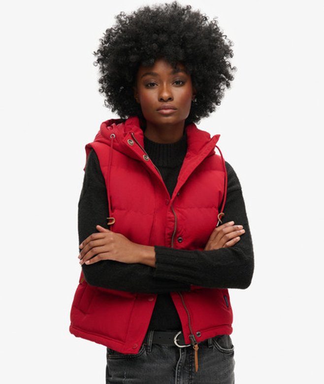 Superdry Damen Rot Everest Steppweste mit Kapuze, Größe: 40