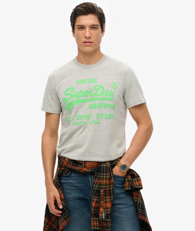 Superdry Herren Neonfarbenes T-shirt mit Vintage-logo Grau - Größe: L