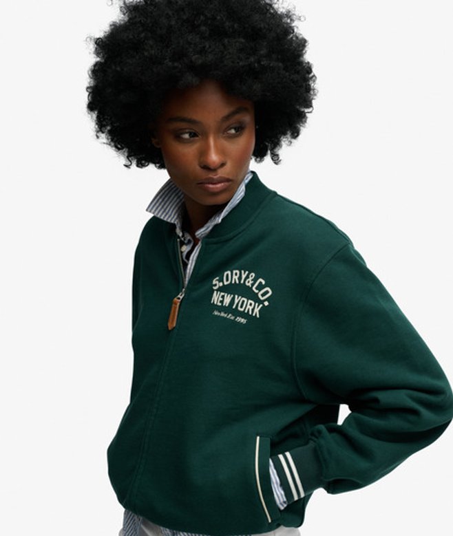 Superdry Damen Country Club Jersey-bomberjacke Green - Größe: 34