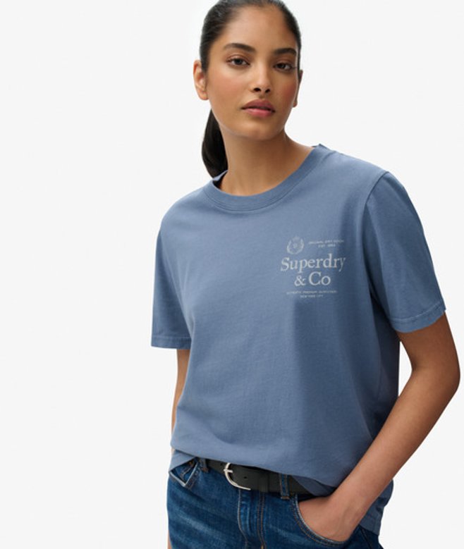 Superdry Damen Luxe Casual T-shirt in Lockerer Passform Blue - Größe: 38