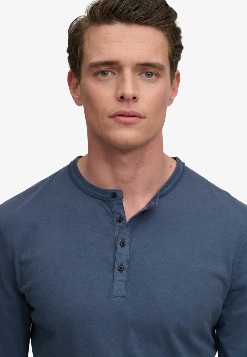 Superdry Herren Slub-henley-shirt mit Langen Ärmeln Blue - Größe: XL
