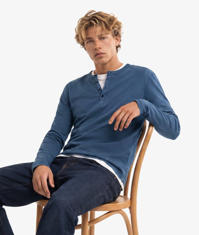 Superdry Herren Slub-henley-shirt mit Langen Ärmeln Blue - Größe: XL