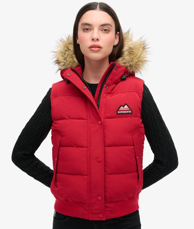 Superdry Damen Everest Kunstfell-weste Rot - Größe: 44