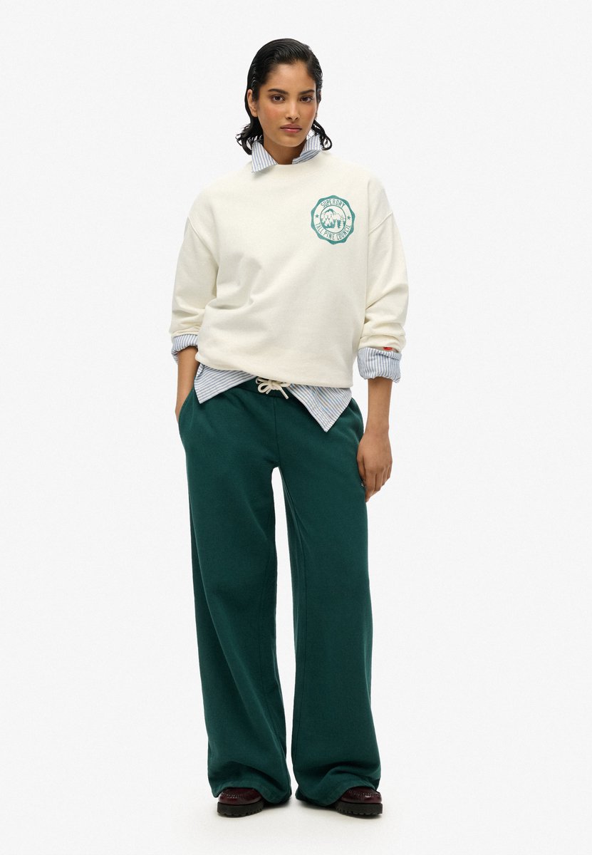 Superdry Damen Essential Jogginghose mit Logo und Weitem Bein Grün - Größe: 44