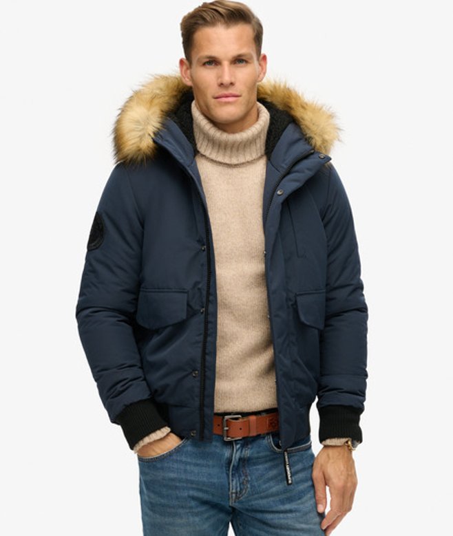 Superdry Herren Everest Bomber-steppjacke mit Kapuze Marineblau - Größe: Xxxl