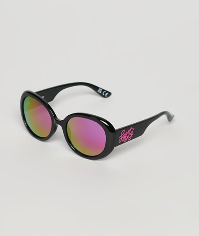 Superdry Damen Schwarz SDR Sonnenbrille mit Käferaugen-Design in Oversized Logodruck