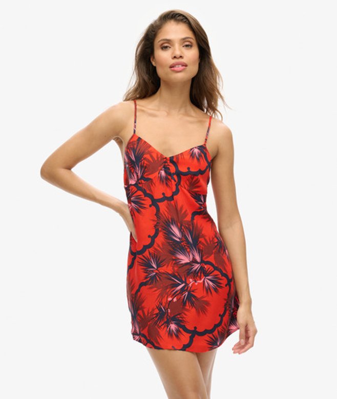 Superdry Damen Bedrucktes Mini-trägerkleid Rot - Größe: 36