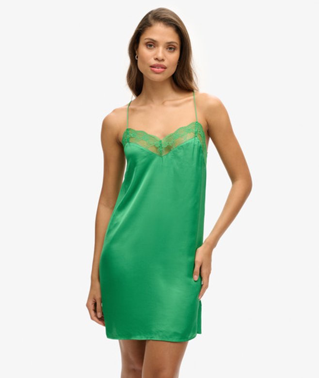 Superdry Women's Minikleid aus Seide Grün - Größe: 38