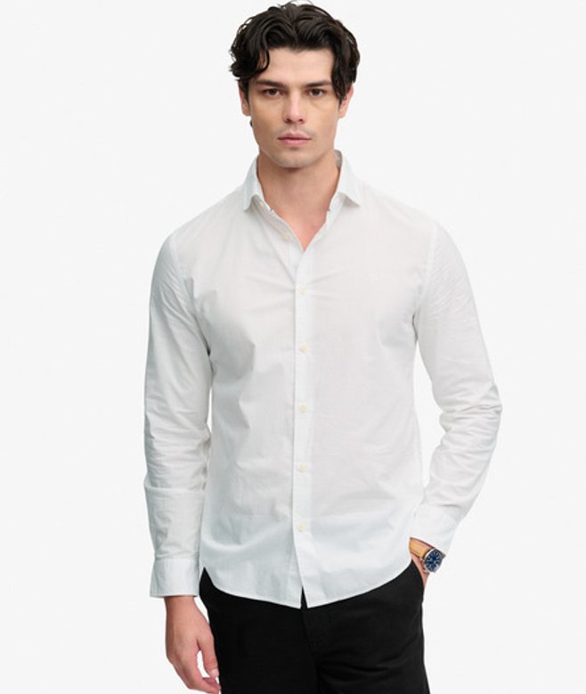 Superdry Herren Poplin-hemd mit Cut-away-kragen White - Größe: L