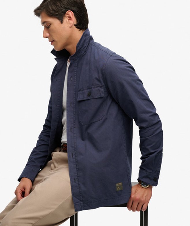Superdry Herren Military Langarmhemd Navy - Größe: Xxl