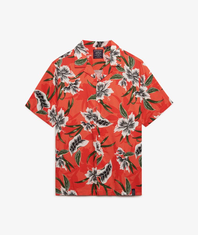 Superdry Herren Hawaiian Print Kurzarmhemd Red - Größe: XL