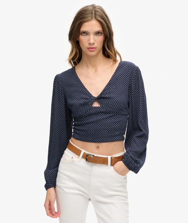Superdry Damen Langärmeliges Kurztop aus Webstoff Marineblau - Größe: 40