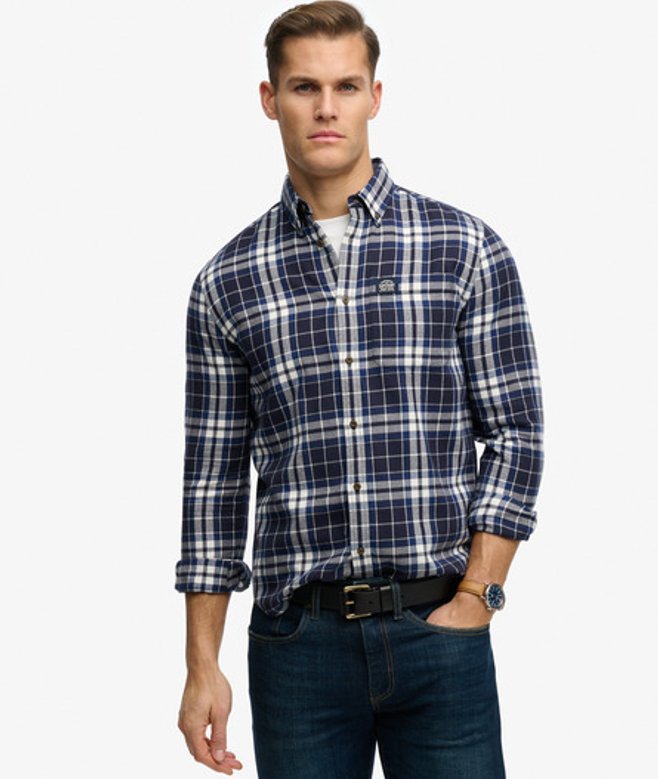 Superdry Herren Langärmliges Baumwoll-holzfällerhemd Blue - Größe: Xxl