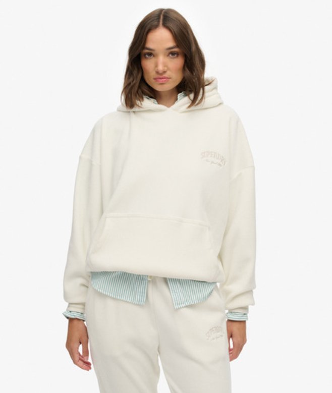 Superdry Damen Country Club Velour Relaxed Hoodie White - Größe: 40