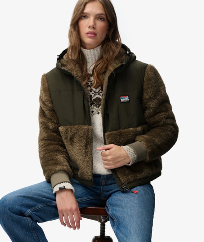 Superdry Damen Superweiche Hybrid-jacke mit Reißverschluss Beige - Größe: 44