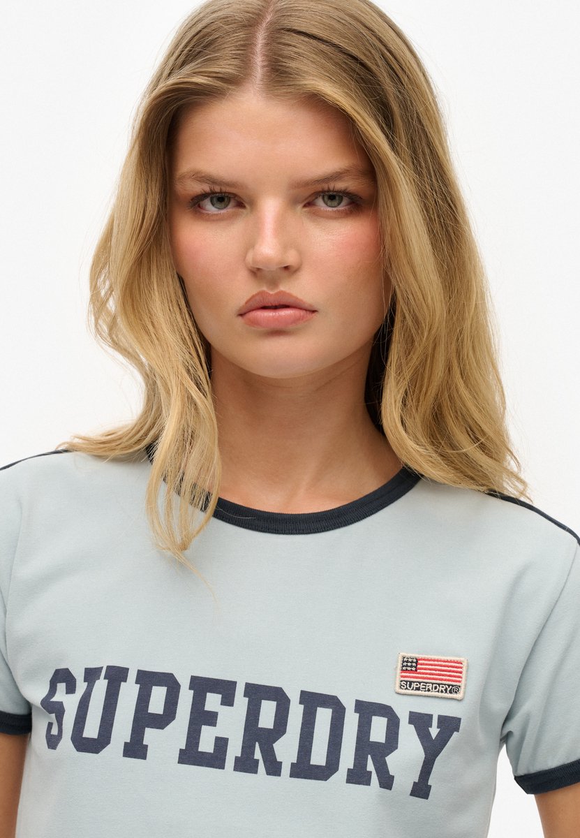 Superdry Damen Athletic Essential T-shirt mit Streifen Blau - Größe: 38
