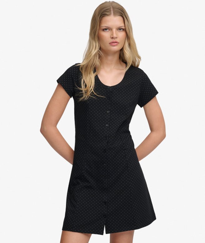 Superdry Damen Kurzärmliges Mini-kleid mit Knopfleiste Black - Größe: 36