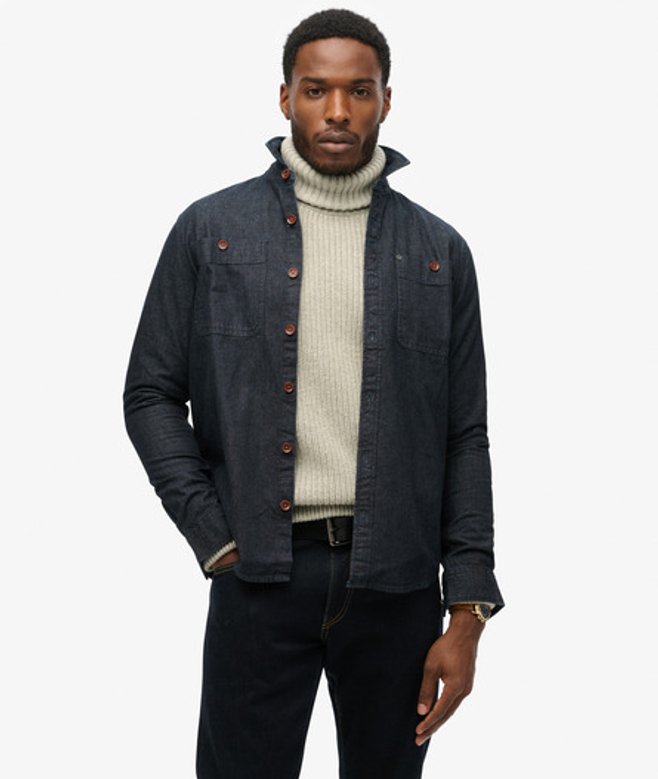 Superdry Herren Baumwolle The Merchant Store - Denim Hemdjacke, Dunkelblau - Größe: L