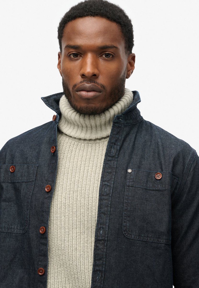 Superdry Herren Baumwolle The Merchant Store - Denim Hemdjacke, Dunkelblau - Größe: L