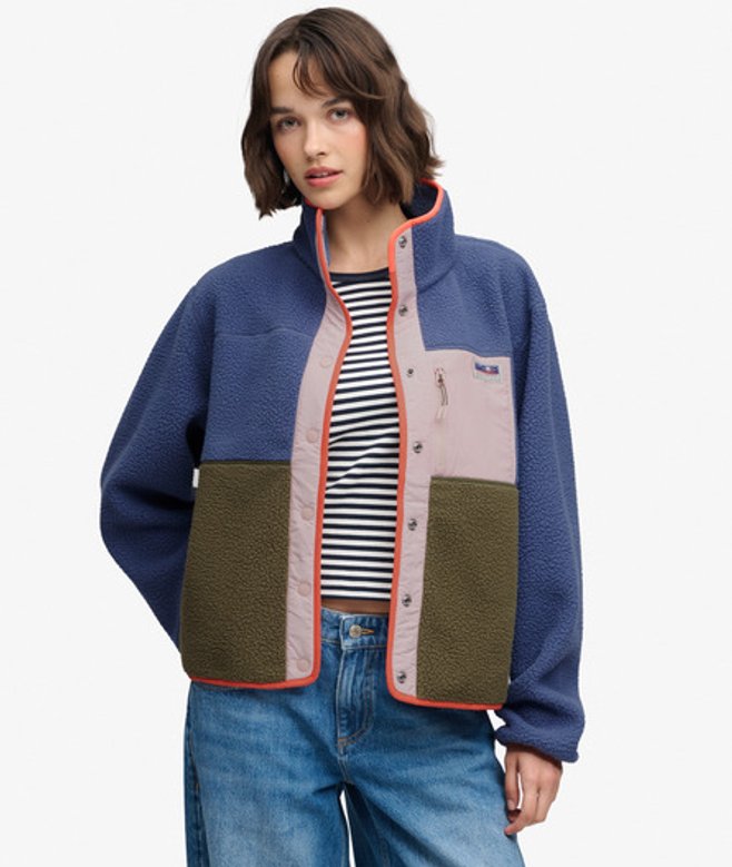 Superdry Damen Colour Block Fleecejacke Blue - Größe: 42