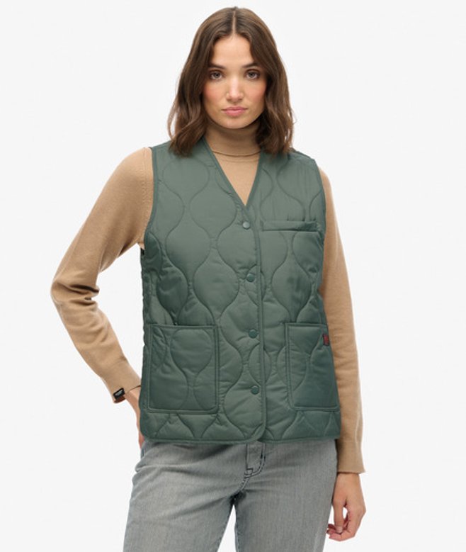 Superdry Damen Gesteppte Lite Liner Weste Green - Größe: 44