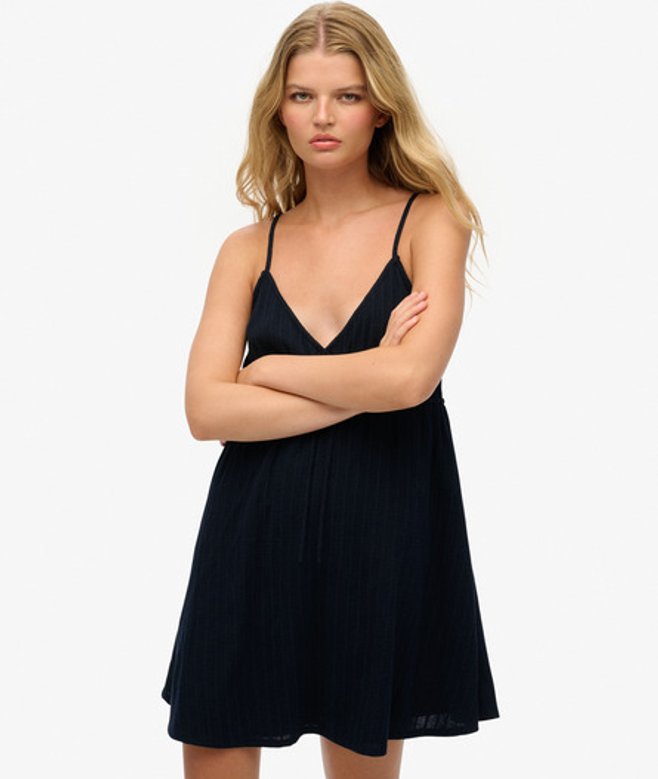 Superdry Women's Strukturiertes Gewebtes Trägerminikleid Marineblau - Größe: 42
