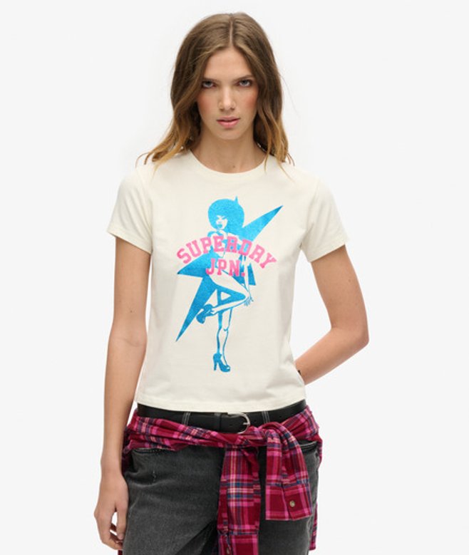 Superdry Damen Besonders Figurbetontes Pop Archive T-shirt Weiß - Größe: 42