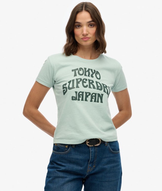 Superdry Damen Surf Logo T-shirt mit Schmaler Passform Blue - Größe: 44