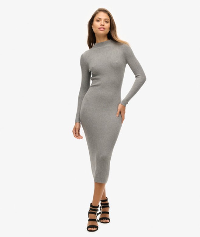 Superdry Damen Rückenfreies Bodycon-midikleid Grau - Größe: 40