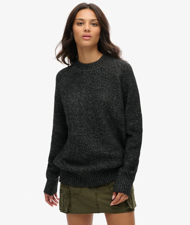 Superdry Women's Grob Gestrickter, übergroßer Pullover mit Raglanärmeln Schwarz - Größe: XL