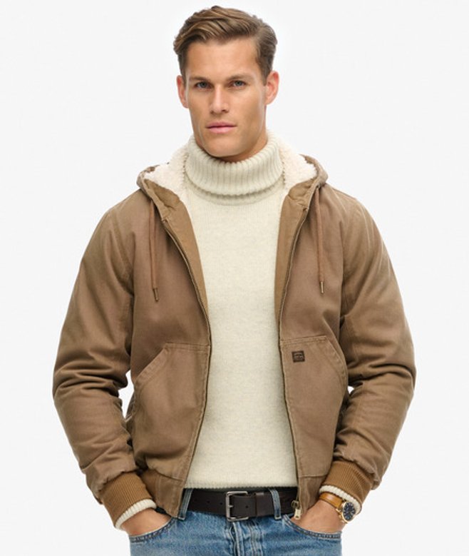 Superdry Herren Vintage Workwear Bomberjacke mit Kapuze Braun - Größe: M