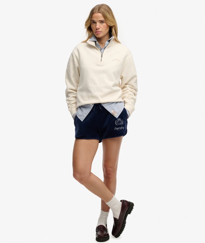 Superdry Damen Country Club Velour Shorts Navy - Größe: 36
