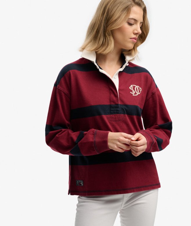 Superdry Damen Heritage Stripe Rugby-shirt Red - Größe: 44