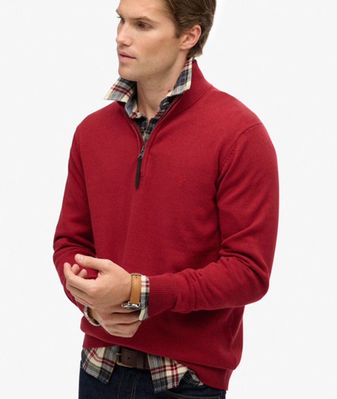 Superdry Herren Essentials Baumwoll-pullover mit Reißverschluss Red - Größe: L