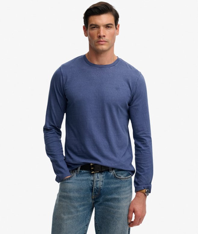 Superdry Herren Klassisches Langarmshirt aus Baumwolle und Leinen Blue - Größe: Xxl