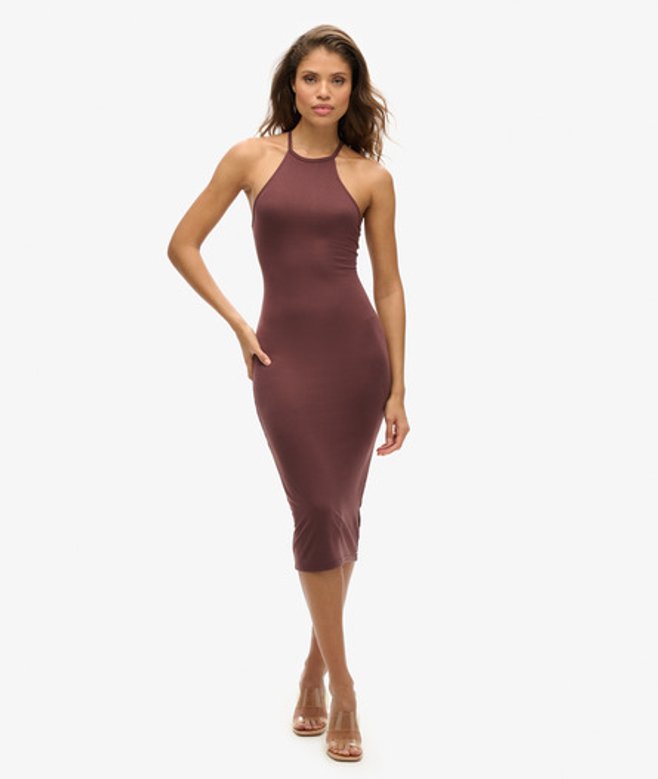 Superdry Braun Damen Jersey-midikleid mit T-rückenausschnitt, Größe: 42 - Größe: 42