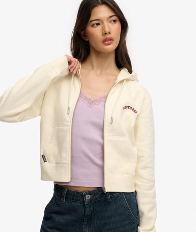 Superdry Damen Essential Logo Kurzer Zip-hoodie White - Größe: 34