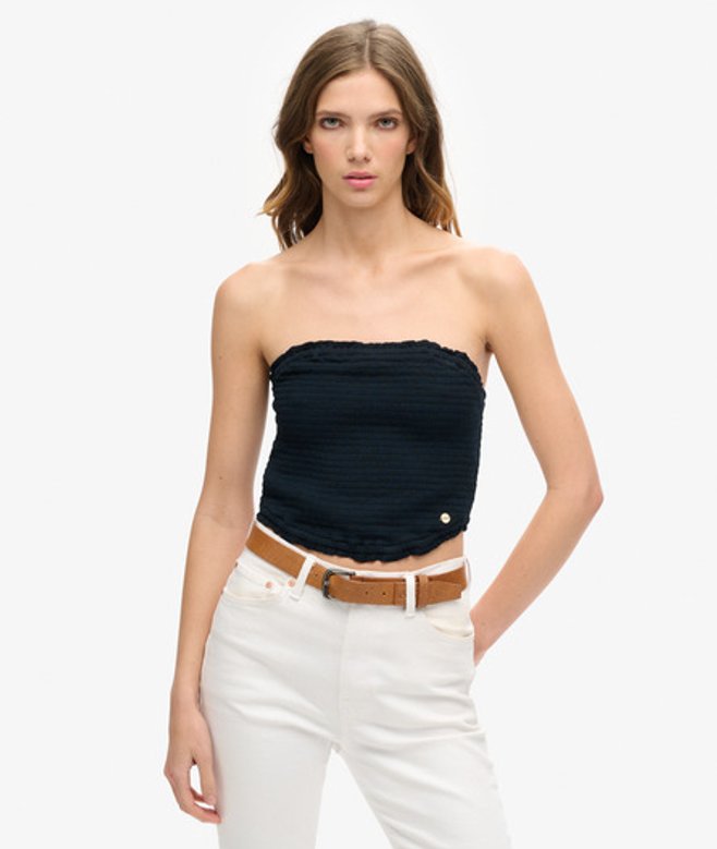 Superdry Damen Gesmoktes Bandeau-oberteil Marineblau - Größe: 42