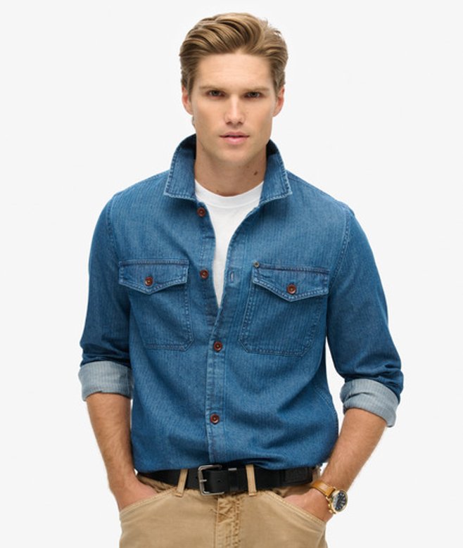 Superdry Herren The Merchant Store - Hemdjacke in Indigoblau Blau - Größe: L