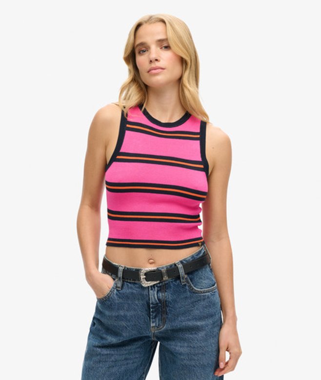 Superdry Damen Rosa, Schwarz und Orange Feinstrick-tanktop Gestreift, Größe: 38 - Größe: 38