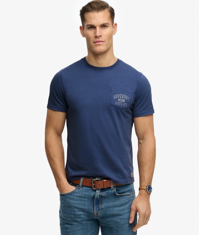 Superdry Herren Vintage Prep T-shirt mit Tasche Blue - Größe: XL