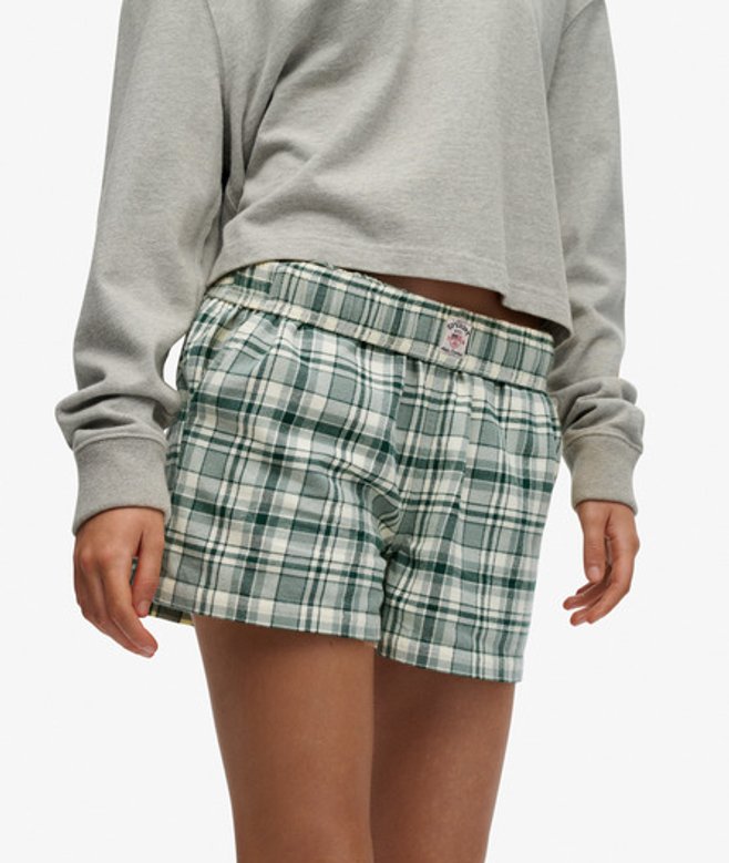 Superdry Damen Karierte Baumwollshorts mit Elastikbund Green - Größe: 34