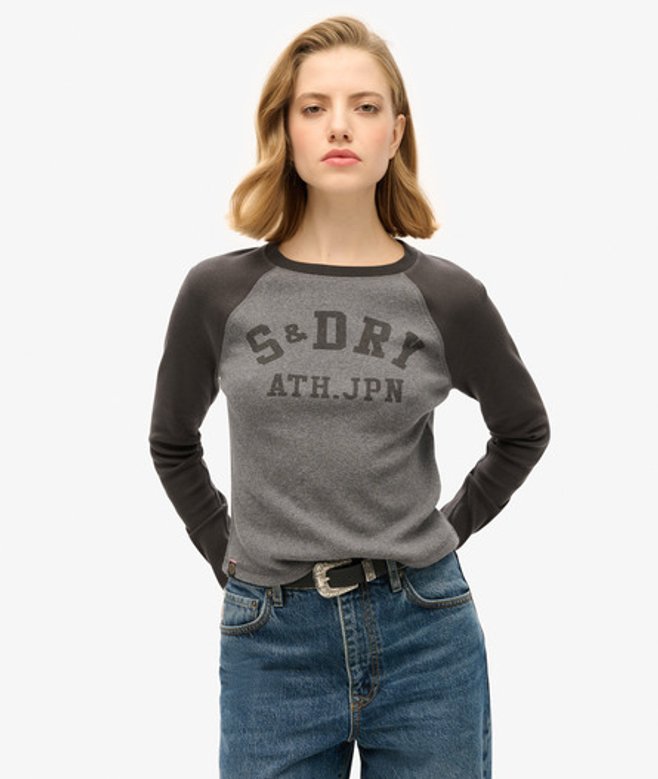 Superdry Damen Geripptes Athletic Essentials Langarmshirt in Schmaler Passform Dunkelgrau - Größe: 34-36
